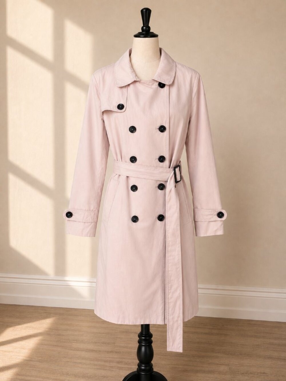Basler Pale Pink Double Breasted Belted Trench Coat Rain Jacket Sz 38 US 8